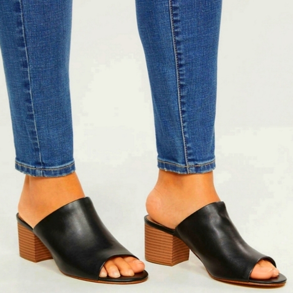 Lane Bryant Shoes - LANE BRYANT Peep Toe  Black Leather Mule Block Heel Size 12W